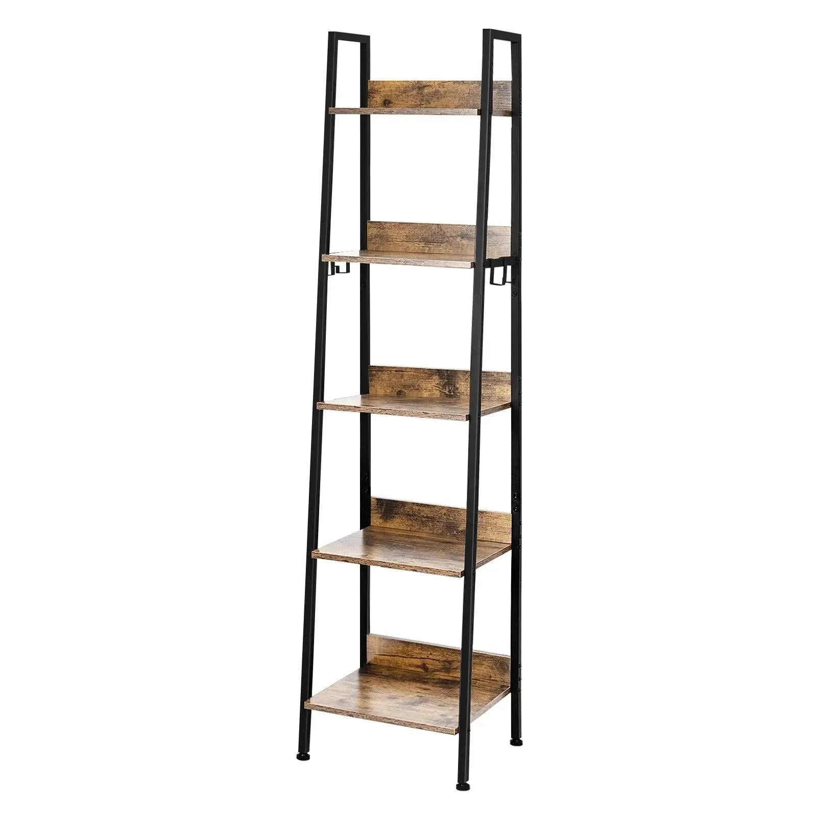 Feronza® 5-Tier Boekenkast met 4 Haken - 40x170x36 cm - Staande Opslagkast voor Woonkamer en Keuken - Feronza